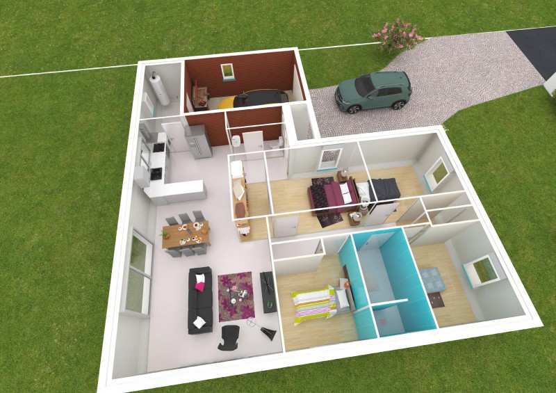 Plan 3D intérieur Maison 4 chambres 110 m2 à CONDOM dans le GERS
